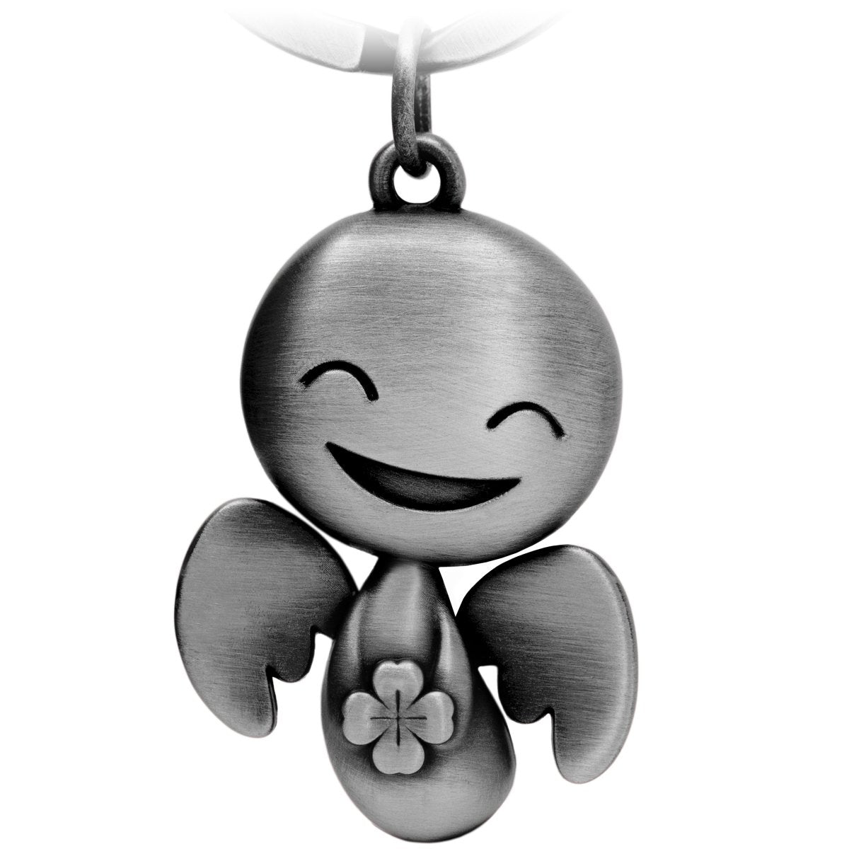 "Happy" mit Kleeblatt - Schutzengel Schlüsselanhänger - Engel Glücksbringer - Viel Glück Glücksengel - FABACH#farbe_antique silber