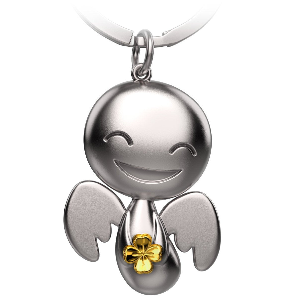 "Happy" mit Kleeblatt - Schutzengel Schlüsselanhänger - Süßer Engel Glücksbringer mit Kleeblatt - FABACH#Farbe_Gold