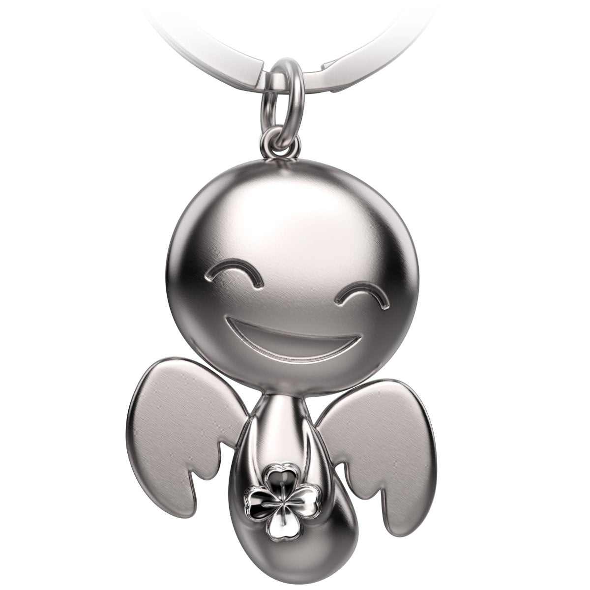 "Happy" mit Kleeblatt - Schutzengel Schlüsselanhänger - Süßer Engel Glücksbringer mit Kleeblatt - FABACH#Farbe_Silber
