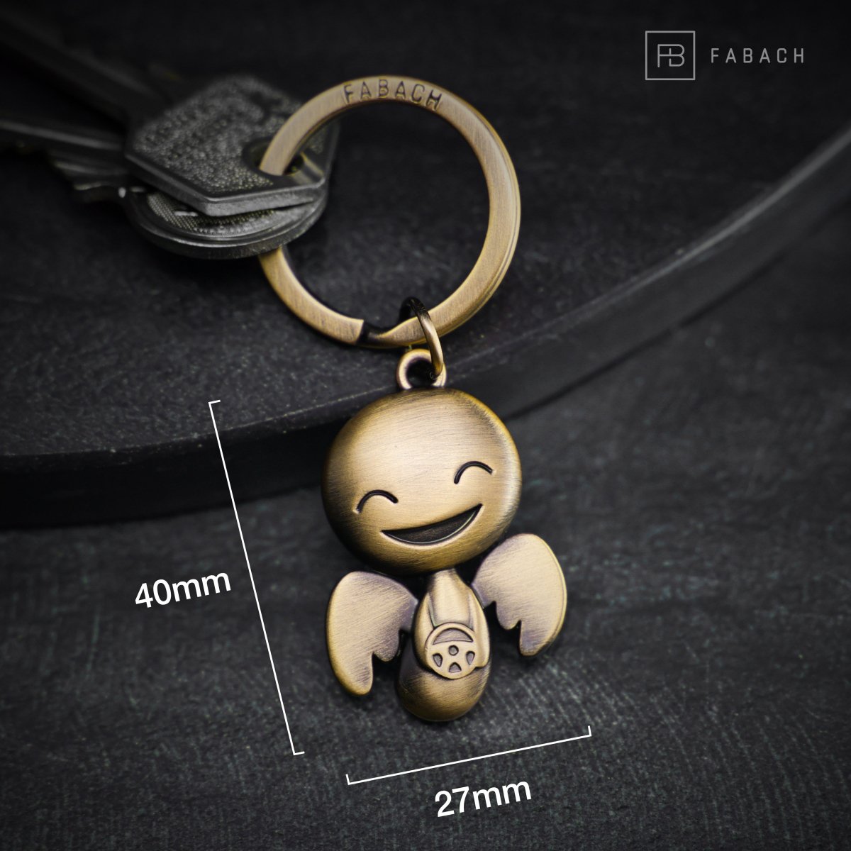 "Happy" avec volant - Porte-clés ange gardien Conduisez prudemment - Porte-bonheur ange voiture.