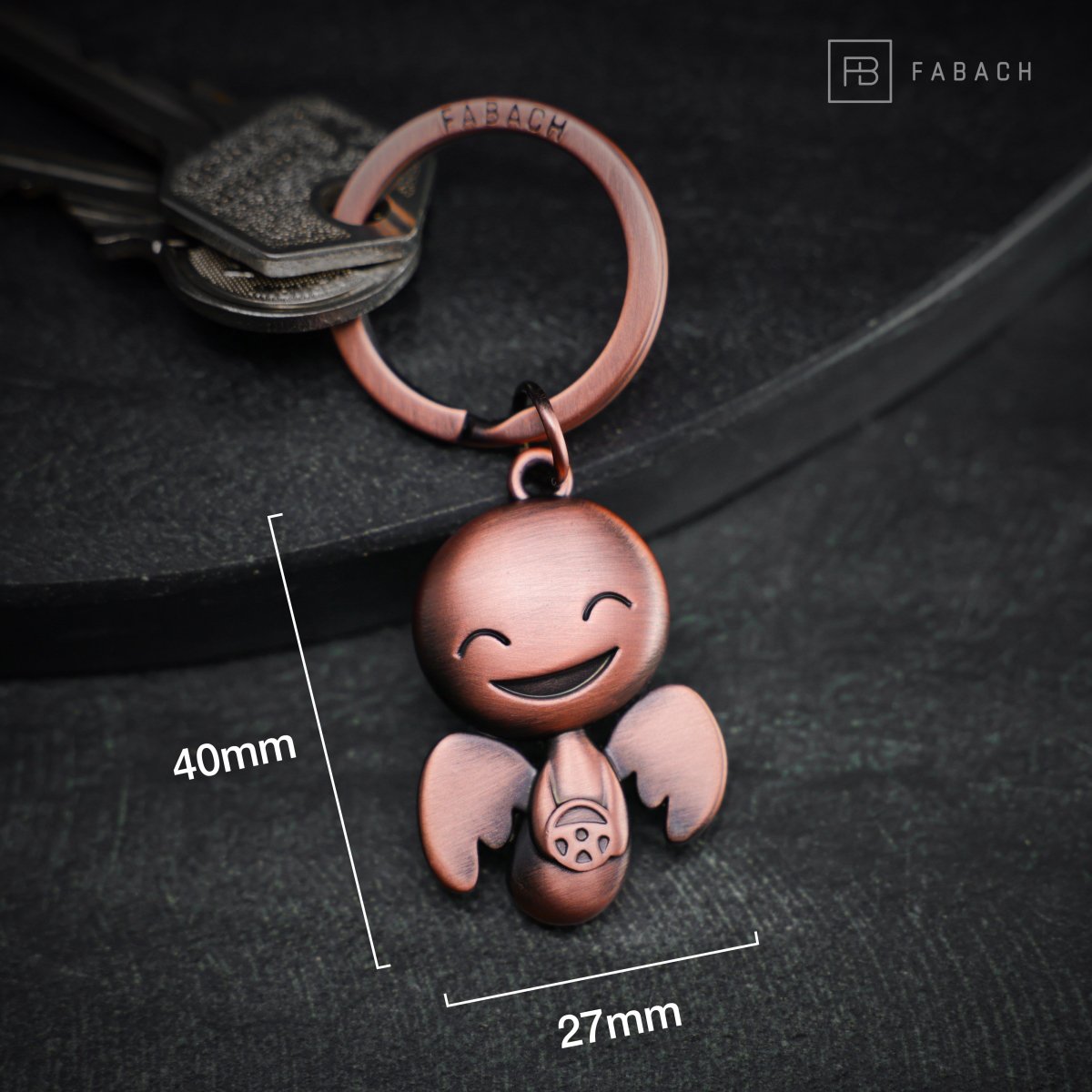 "Happy" avec volant - Porte-clés ange gardien Conduisez prudemment - Porte-bonheur ange voiture.