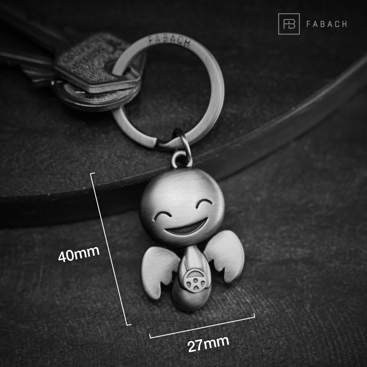 "Happy" avec volant - Porte-clés ange gardien Conduisez prudemment - Porte-bonheur ange voiture.