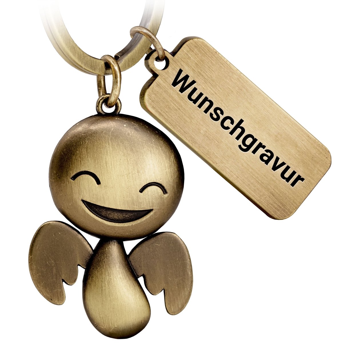 "Happy" Schutzengel Schlüsselanhänger - Engel Glücksbringer - FABACH#farbe_antique bronze#personalisierung_mit gravur (+5.00€)