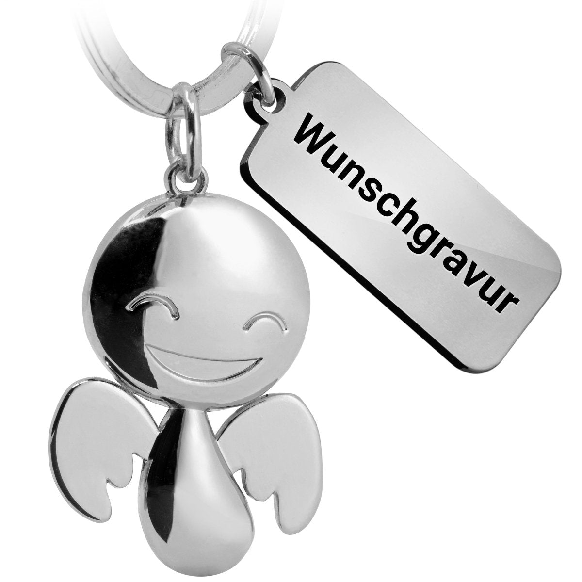 "Happy" Schutzengel Schlüsselanhänger - Engel Glücksbringer - FABACH#farbe_silber#personalisierung_mit gravur (+5.00€)