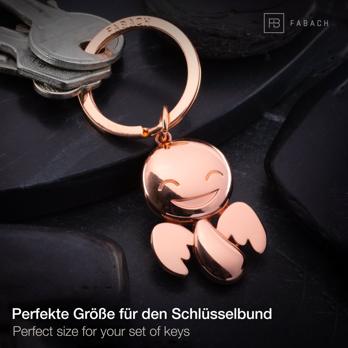 "Happy" Schutzengel Schlüsselanhänger - Engel Glücksbringer - FABACH#farbe_roségold#personalisierung_ohne gravur