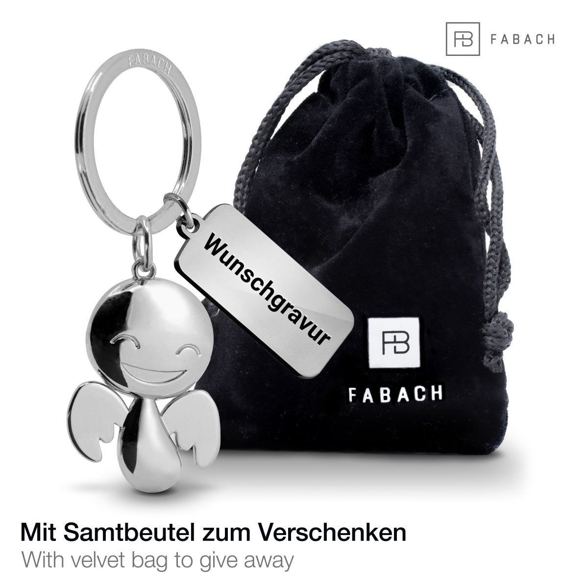 "Happy" Schutzengel Schlüsselanhänger - Engel Glücksbringer - FABACH#farbe_silber#personalisierung_mit gravur (+5.00€)