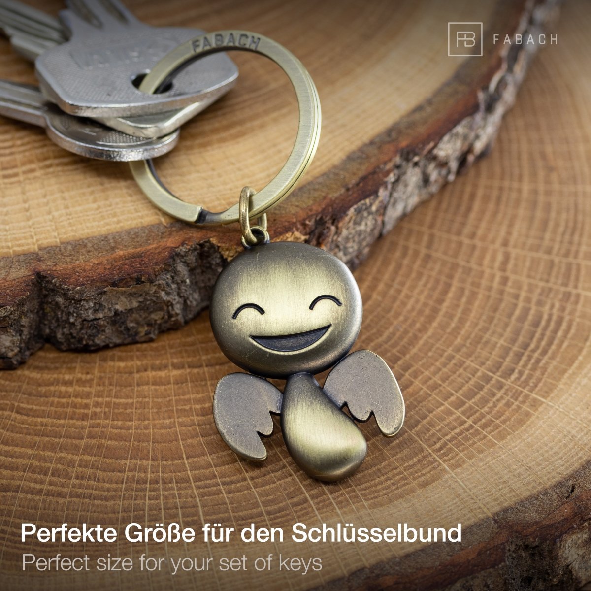 "Happy" Schutzengel Schlüsselanhänger - Engel Glücksbringer - FABACH#farbe_antique bronze#personalisierung_ohne gravur