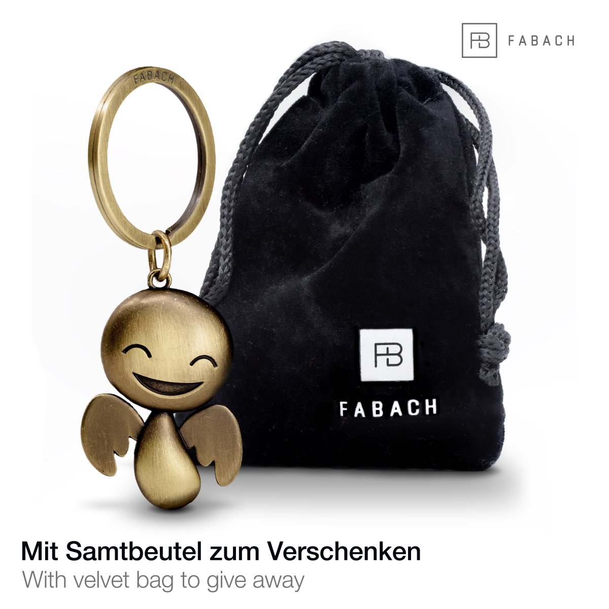 "Happy" Schutzengel Schlüsselanhänger - Engel Glücksbringer - FABACH#farbe_antique bronze#personalisierung_ohne gravur
