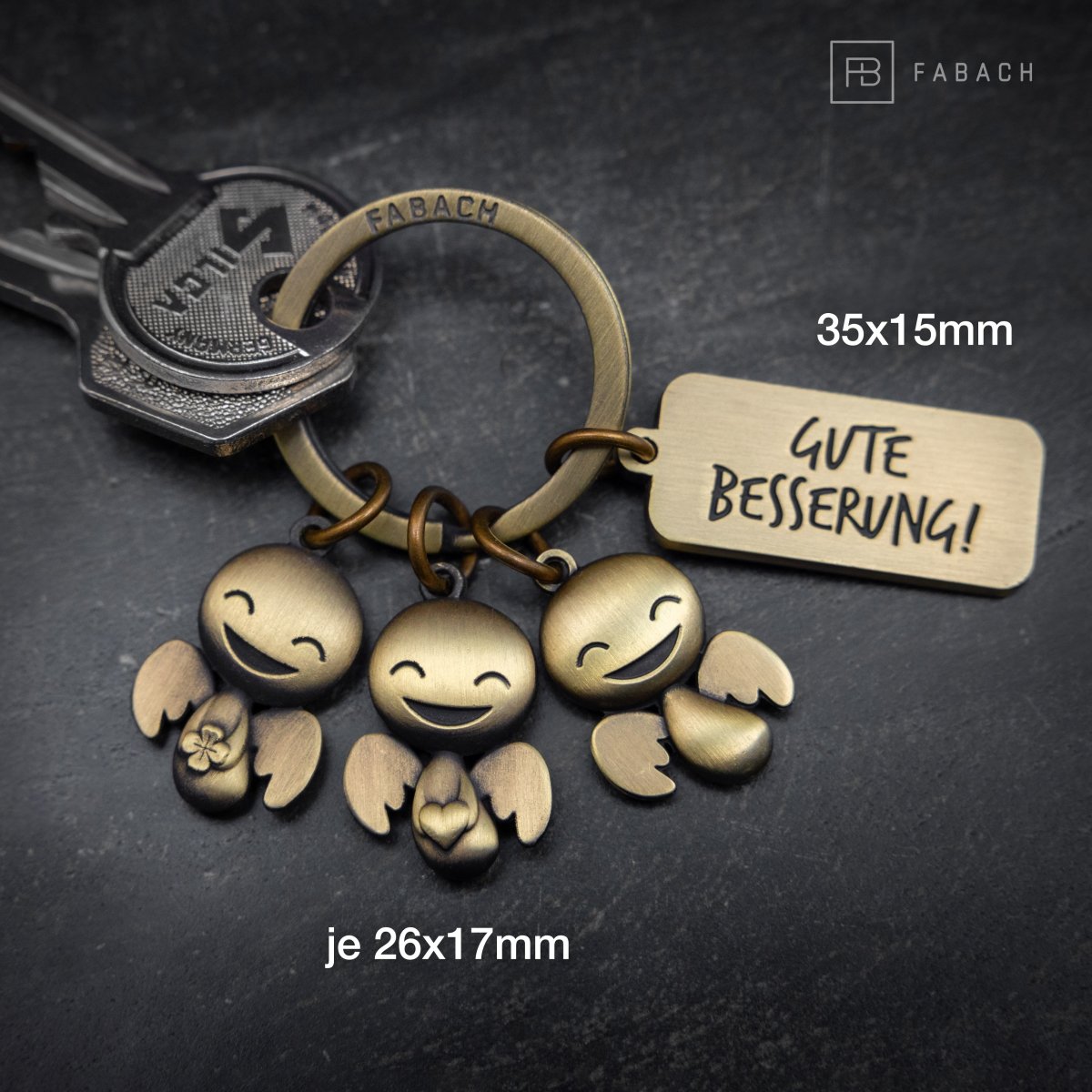 Porte-clés Ange Gardien "Happy Trio" - Porte-Bonheur Ange avec Message Gravé "Get Well Soon"