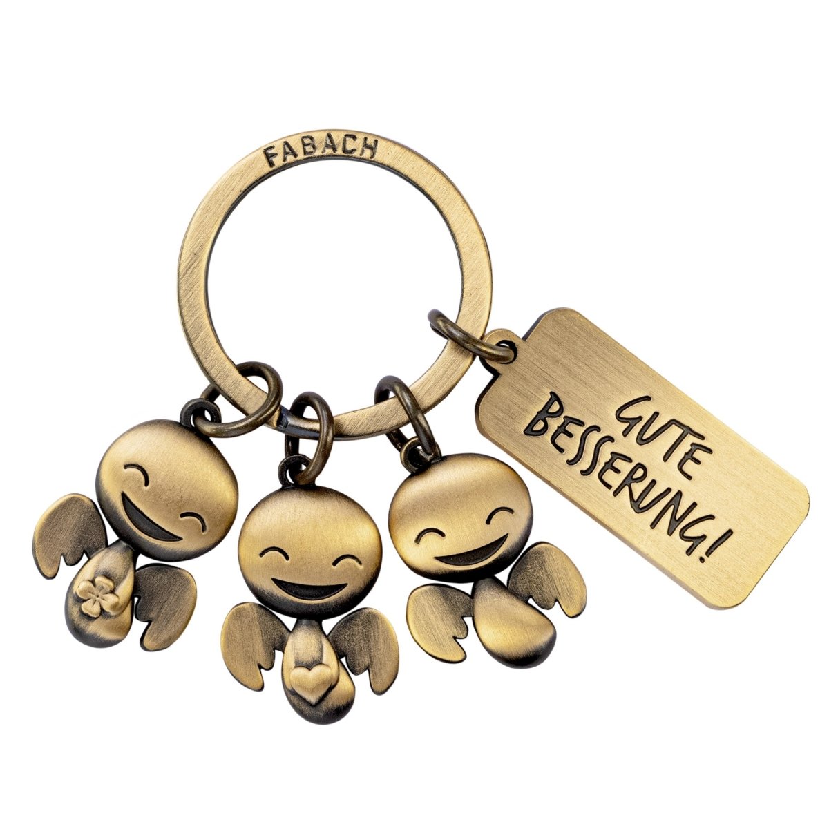 Porte-clés Ange Gardien "Happy Trio" - Porte-Bonheur Ange avec Message Gravé "Get Well Soon"