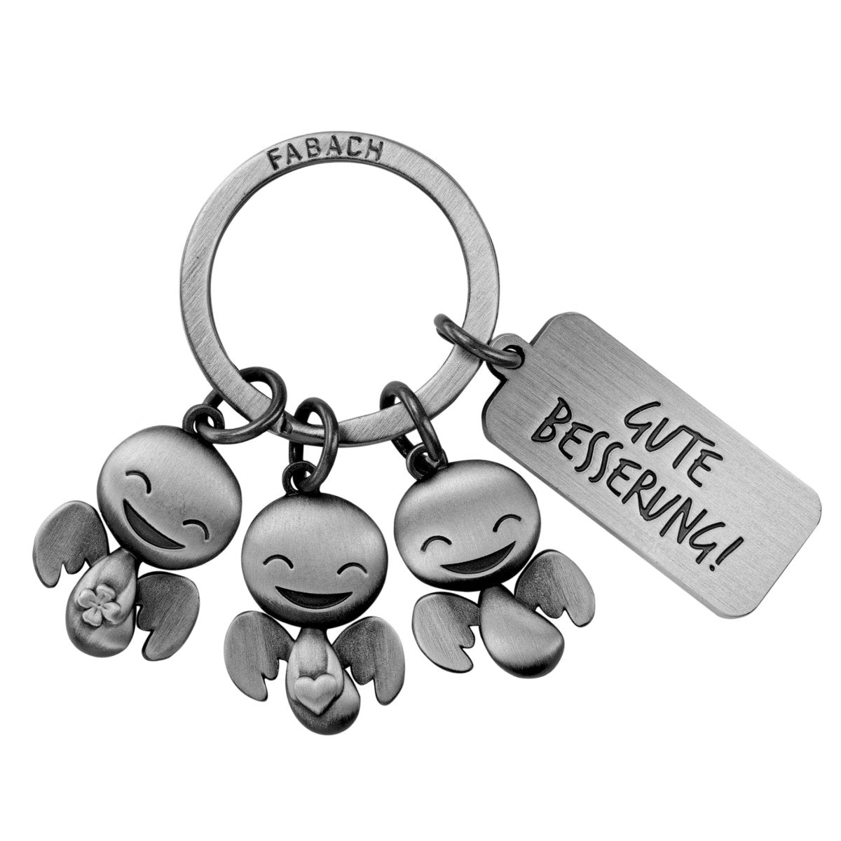 Porte-clés Ange Gardien "Happy Trio" - Porte-Bonheur Ange avec Message Gravé "Get Well Soon"