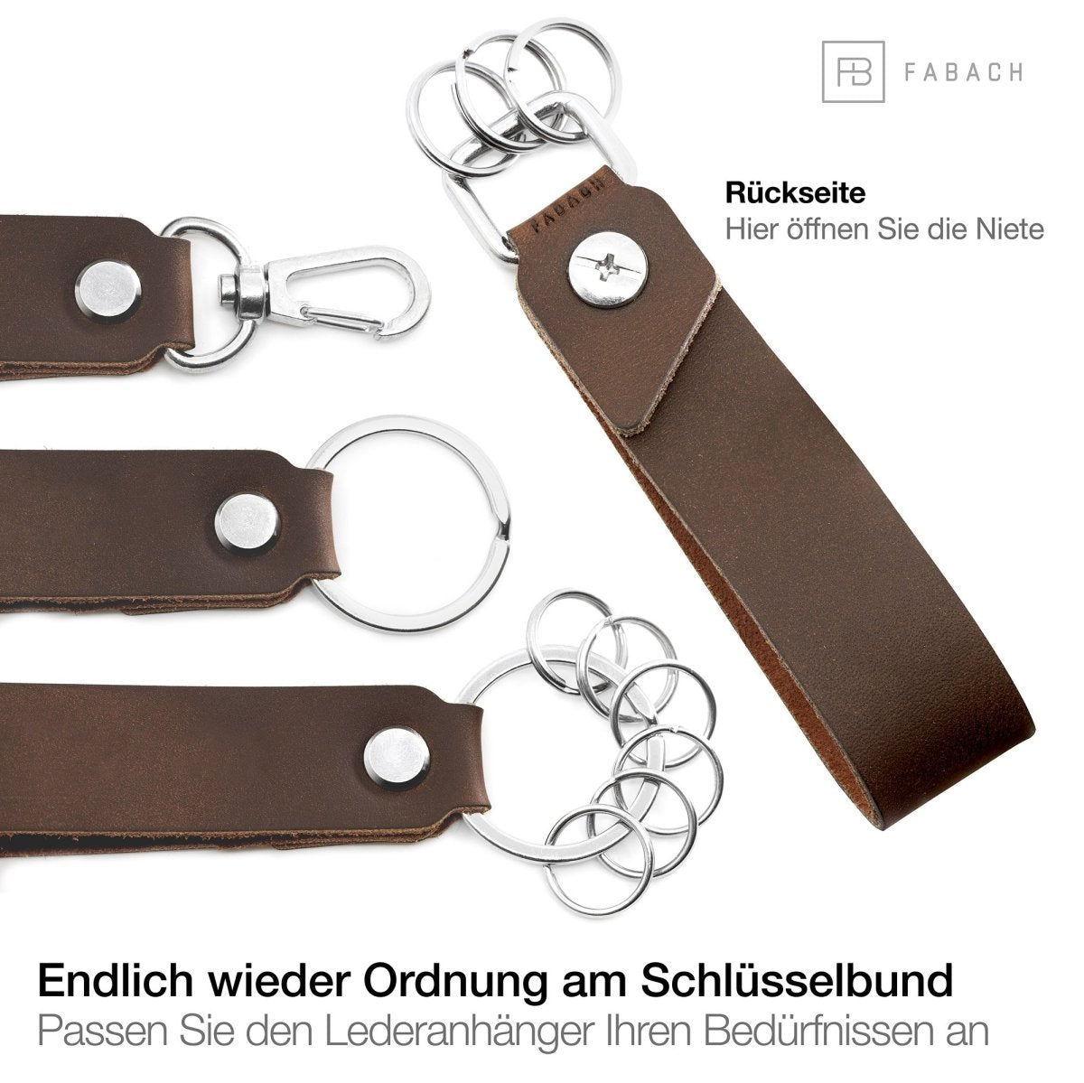"Heimathafen" Leder-Schlüsselanhänger mit wechselbarem Schlüsselring - FABACH#farbe_braun