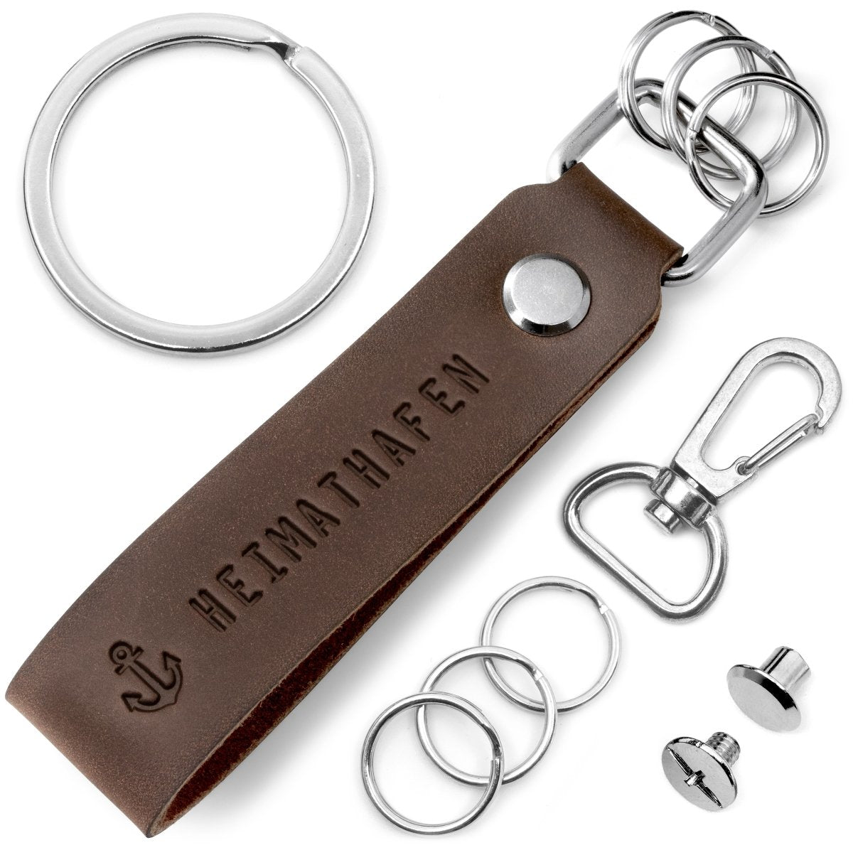 "Heimathafen" Leder-Schlüsselanhänger mit wechselbarem Schlüsselring - FABACH#farbe_braun