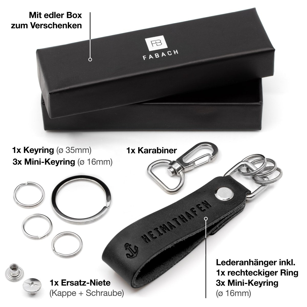 "Home port" leather keychain with interchangeable key ring