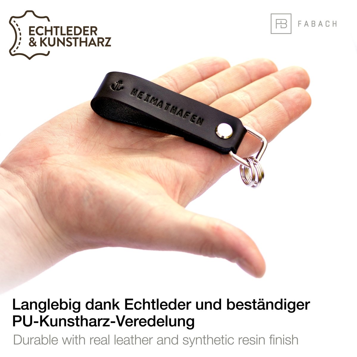 "Home port" leather keychain with interchangeable key ring
