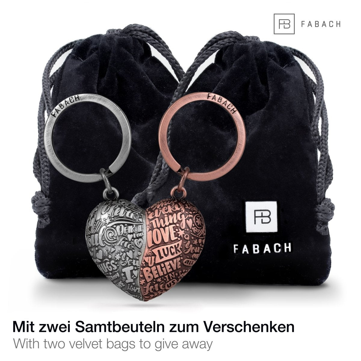"Herz-Puzzle" Schlüsselanhänger - romantisches Partnergeschenk - ein Herz zwei Anhänger für Paare Freundinnen Schwestern - FABACH#farbe_antique silber & antique roségold