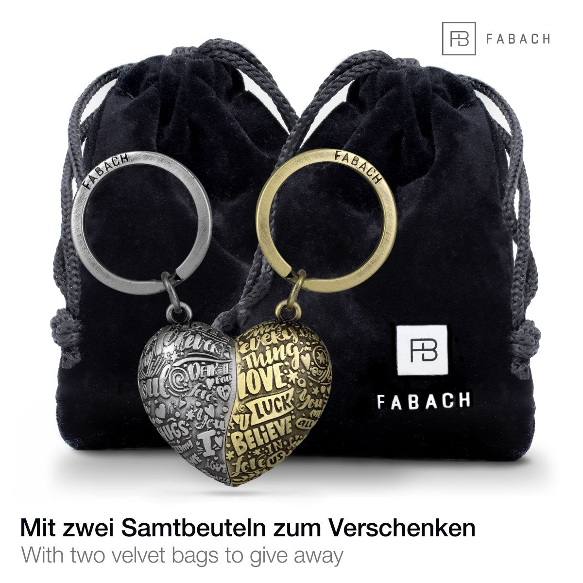 "Herz-Puzzle" Schlüsselanhänger - romantisches Partnergeschenk - ein Herz zwei Anhänger für Paare Freundinnen Schwestern - FABACH#farbe_antique silber & antique bronze