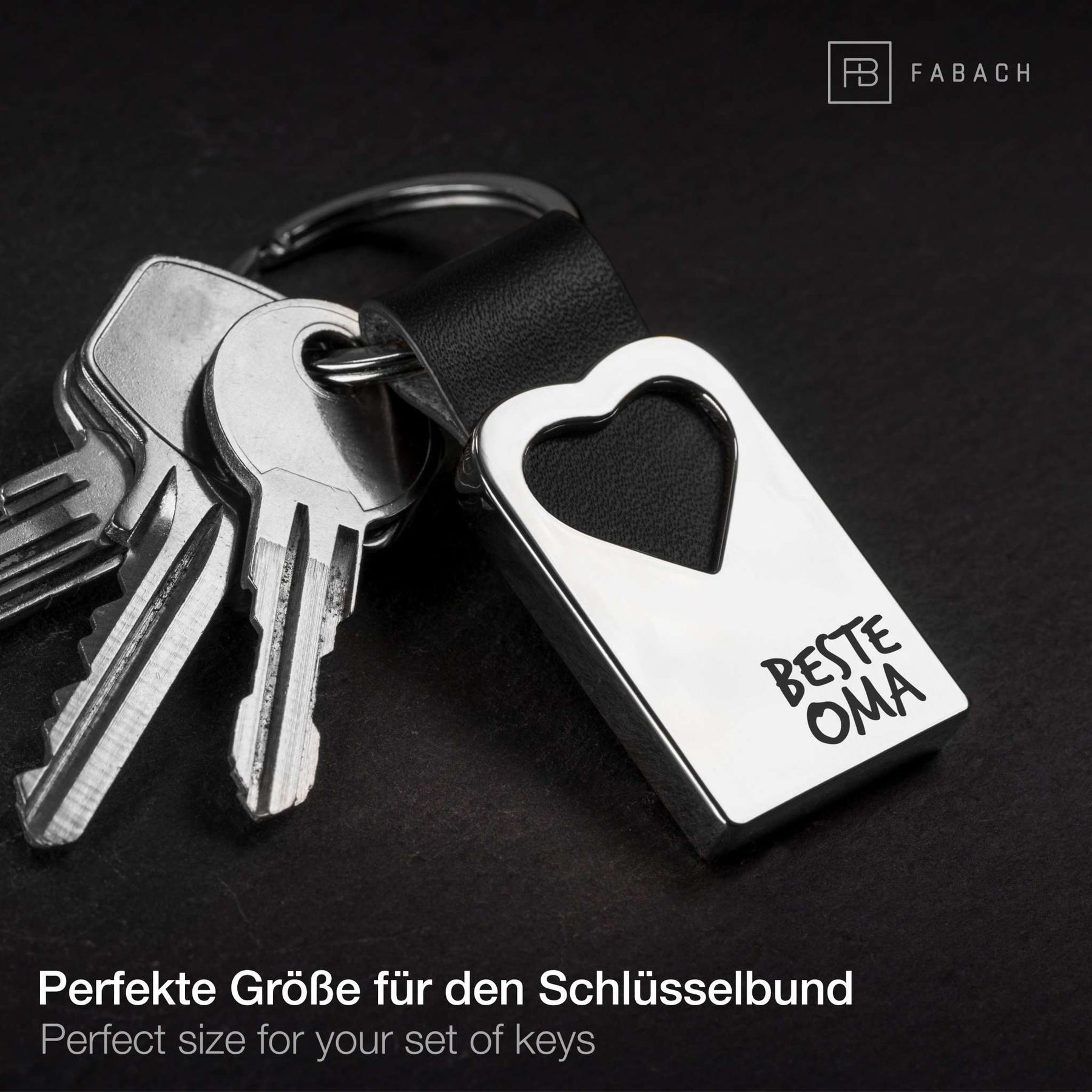 Herz-Schlüsselanhänger mit Gravur aus Leder "Beste Oma" - FABACH