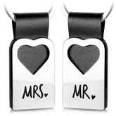 "Mr." & "Mrs." Herz-Schlüsselanhänger mit Gravur aus Leder - FABACH