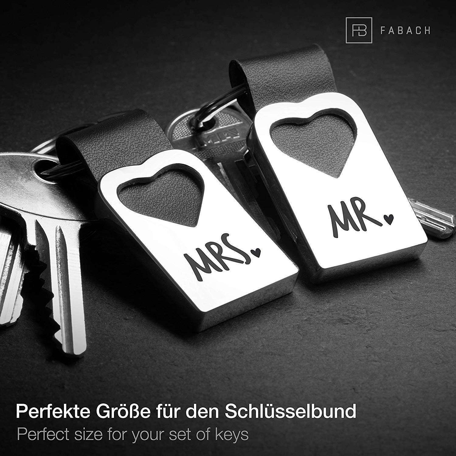 "Mr." & "Mrs." Herz-Schlüsselanhänger mit Gravur aus Leder - FABACH
