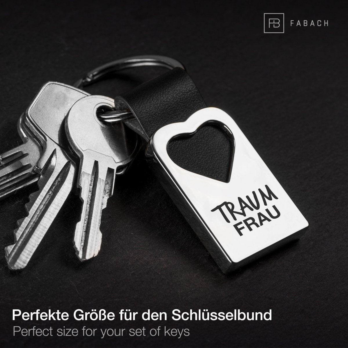 "Traumfrau" Herz-Schlüsselanhänger mit Gravur aus Leder - FABACH