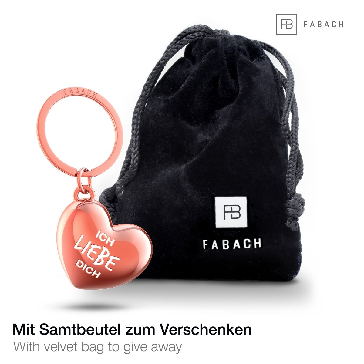 Herz Schlüsselanhänger mit Gravur - "Ich liebe dich" - Glücksbringer Geschenk für Partner Freundin Ehefrau - FABACH#farbe_roségold