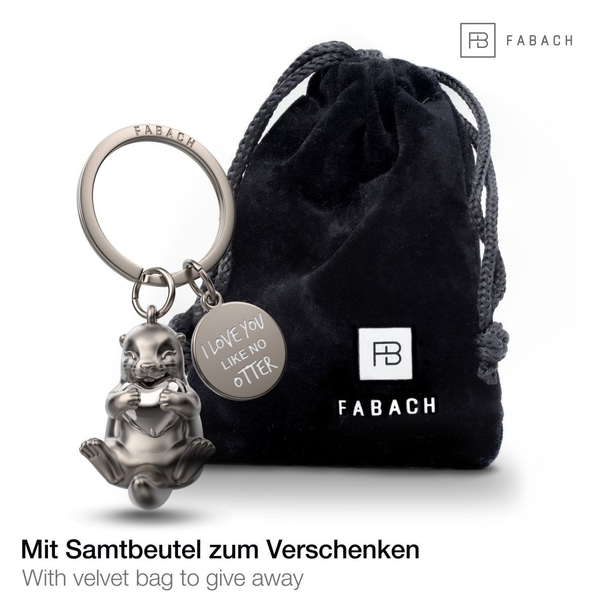 "I love you like no otter" Otter Schlüsselanhänger "Otty" mit Gravur - Liebevoller Glücksbringer mit Herz - Geschenk Partner Beste Freundin - FABACH#Farbe_Silber