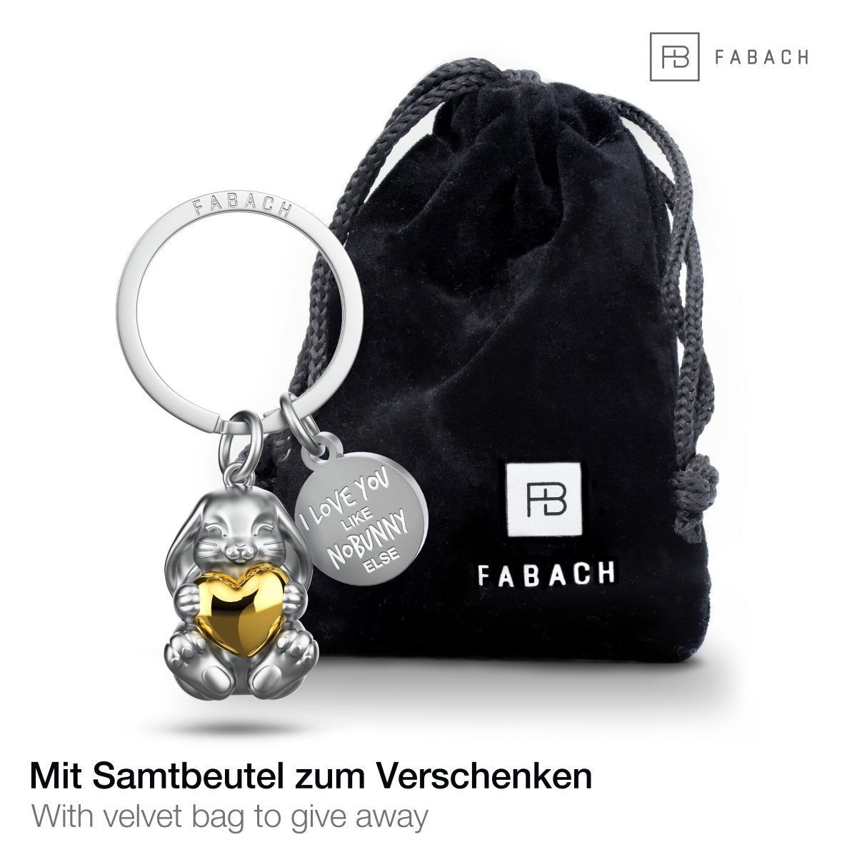 "I love you like nobunny else" Hase Schlüsselanhänger "Bunny" mit Gravur - Liebevoller Glücksbringer mit Herz - FABACH#Farbe_Gold