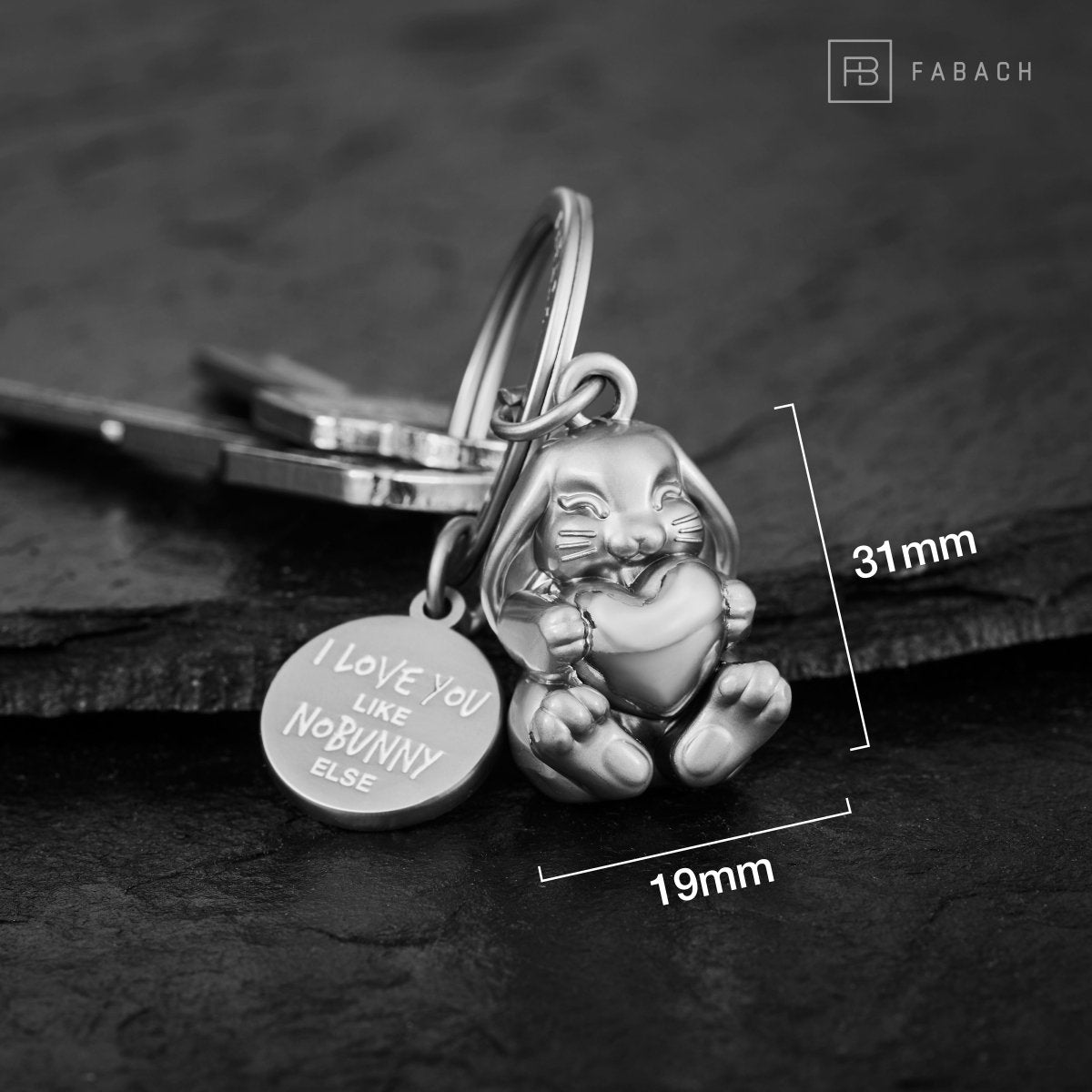 "I love you like nobunny else" Hase Schlüsselanhänger "Bunny" mit Gravur - Liebevoller Glücksbringer mit Herz - FABACH#Farbe_Silber