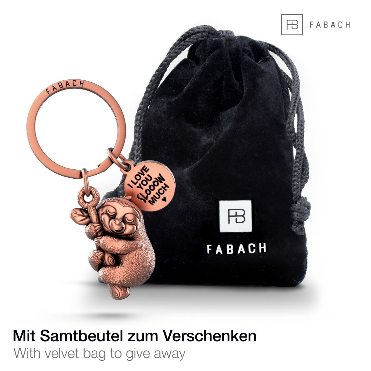 "I love you slooow much" Faultier Schlüsselanhänger "Dreamy" mit Gravur - Liebevoller Glücksbringer - FABACH#Farbe_Antique Roségold