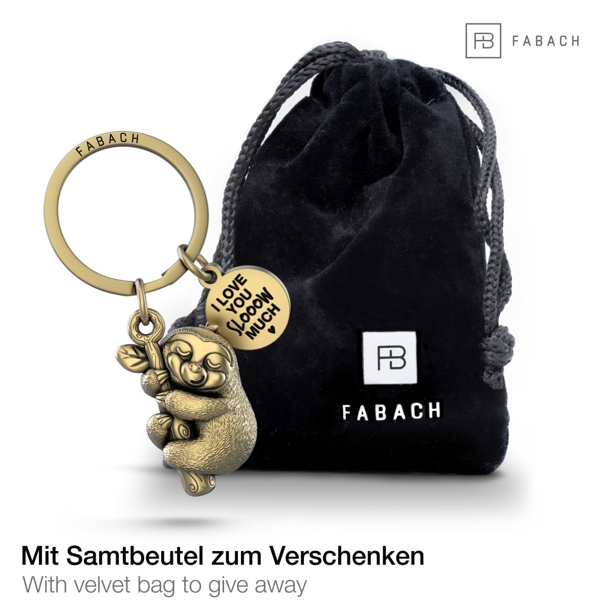 "I love you slooow much" Faultier Schlüsselanhänger "Dreamy" mit Gravur - Liebevoller Glücksbringer - FABACH#Farbe_Antique Bronze