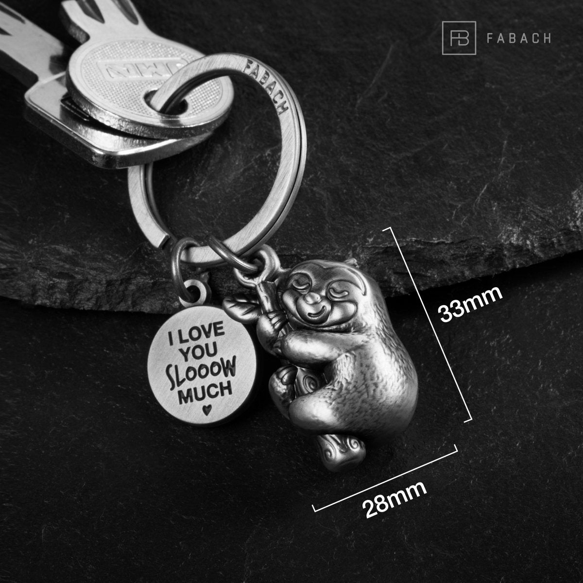 "I love you slooow much" Faultier Schlüsselanhänger "Dreamy" mit Gravur - Liebevoller Glücksbringer - FABACH#Farbe_Antique Silber