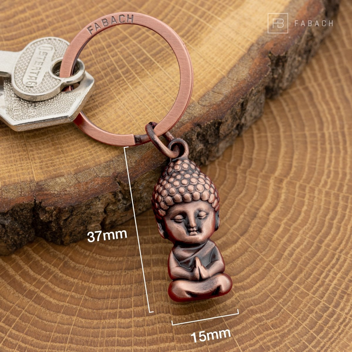 "Karma" Buddha Schlüsselanhänger - Buddha Anhänger - Mini-Buddha Glücksbringer Auto - Chakra Yoga Geschenk Figur - FABACH#farbe_antique roségold