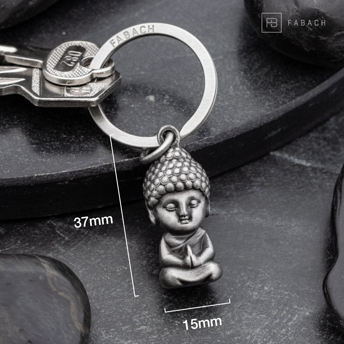 "Karma" Buddha Schlüsselanhänger - Buddha Anhänger - Mini-Buddha Glücksbringer Auto - Chakra Yoga Geschenk Figur - FABACH#farbe_antique silber