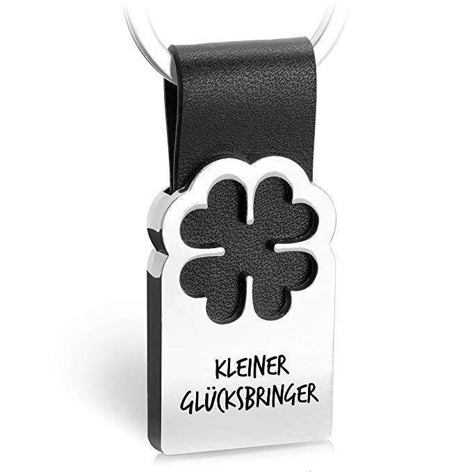 Kleeblatt Glücksbringer Schlüsselanhänger mit Gravur aus Leder - FABACH#botschaft_kleiner glücksbringer