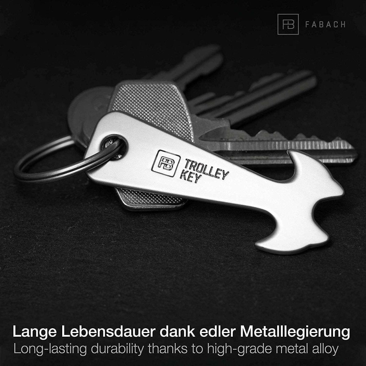 Kostenlos: "Trolley Key" (silber) Kompakter Einkaufswagenlöser für Frontlader-Einkaufswagen - FABACH