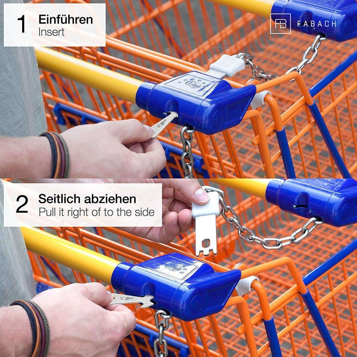 Kostenlos: "Trolley Key" (silber) Kompakter Einkaufswagenlöser für Frontlader-Einkaufswagen - FABACH