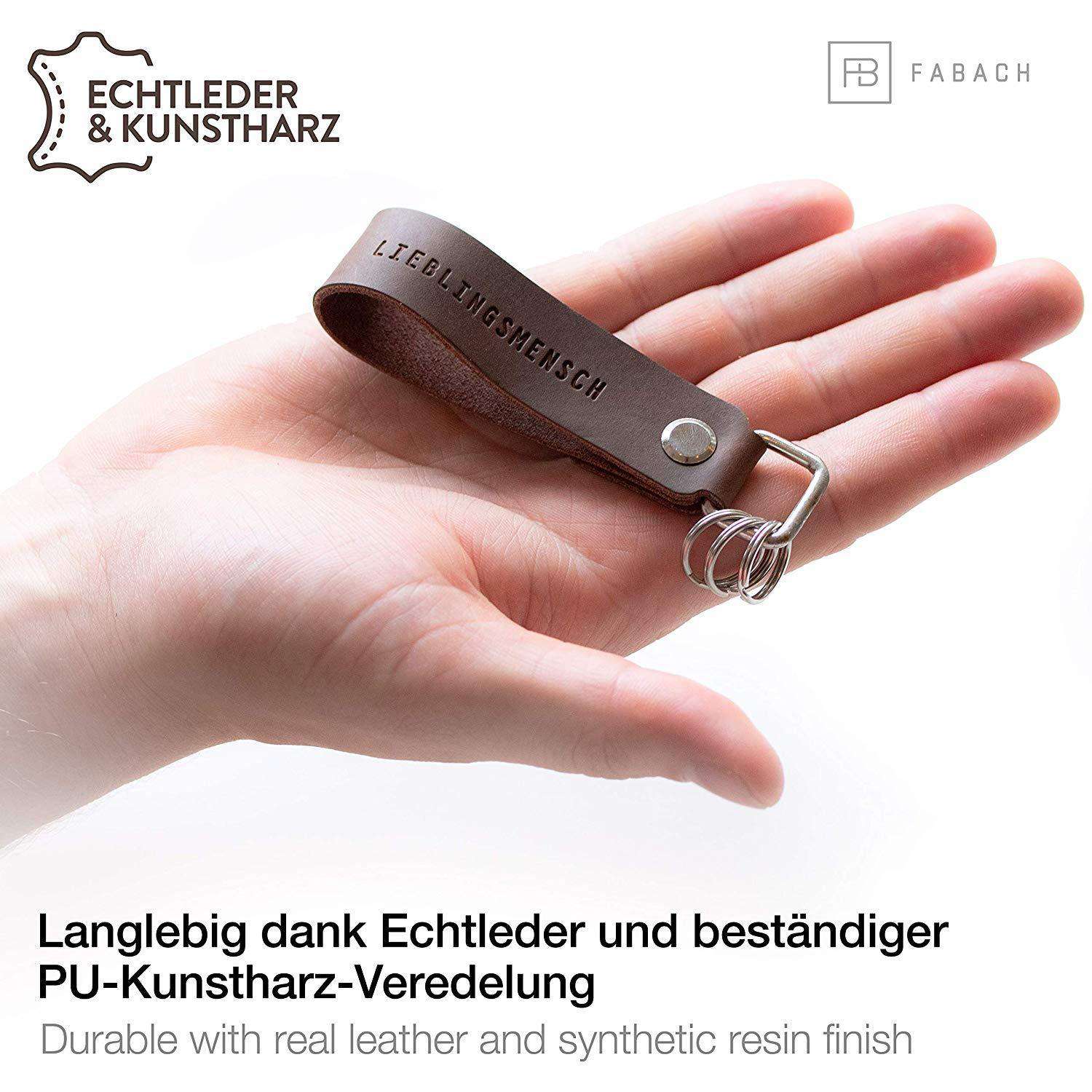 "Lieblingsmensch" Leder-Schlüsselanhänger mit wechselbarem Schlüsselring - FABACH#farbe_braun