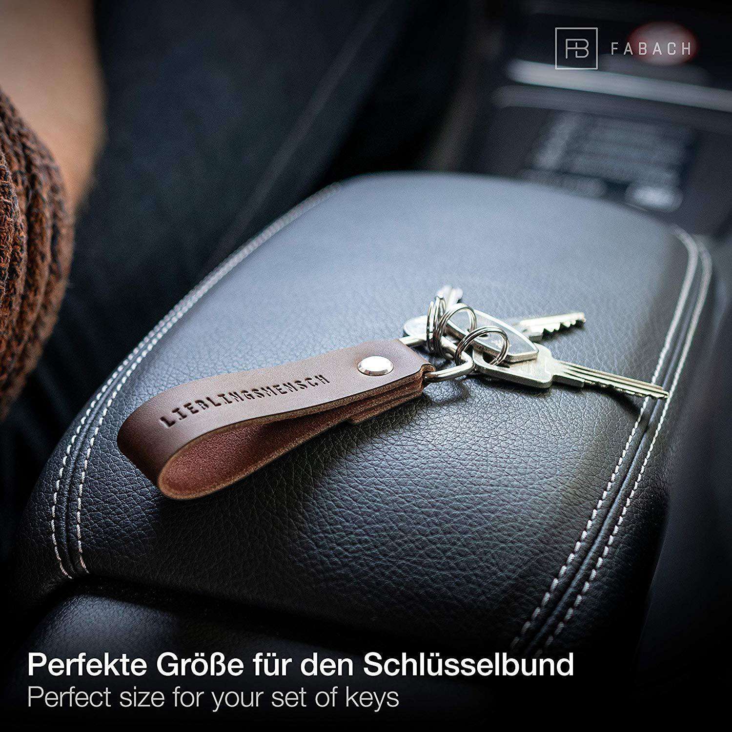 "Lieblingsmensch" Leder-Schlüsselanhänger mit wechselbarem Schlüsselring - FABACH#farbe_braun