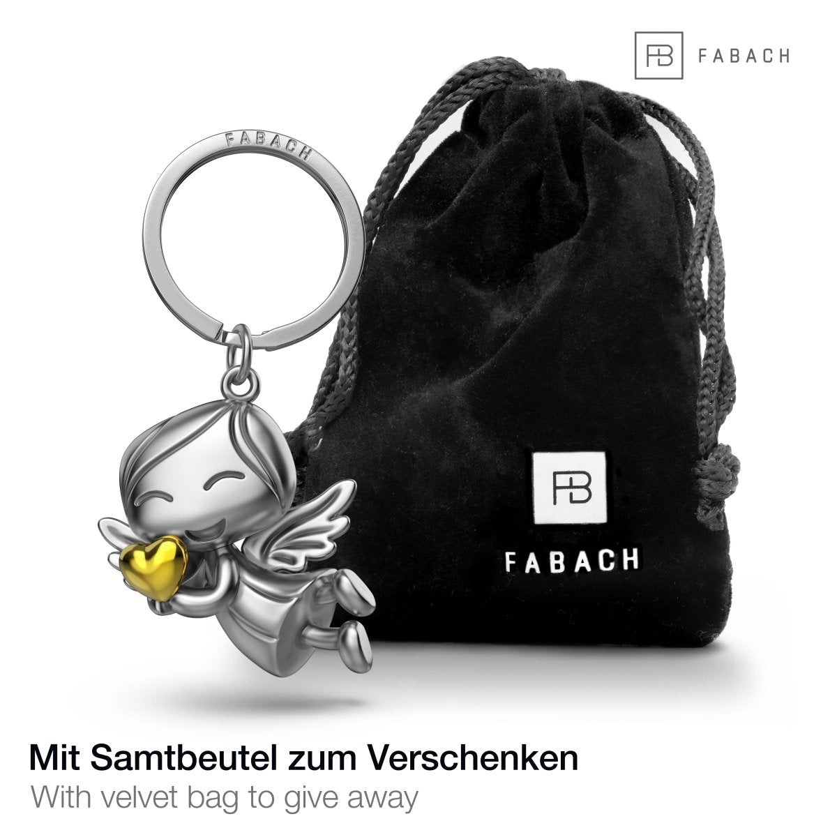 "Lucky" Schutzengel Schlüsselanhänger - Engel Glücksbringer - Glücksengel mit Herz - FABACH#Farbe_Gold
