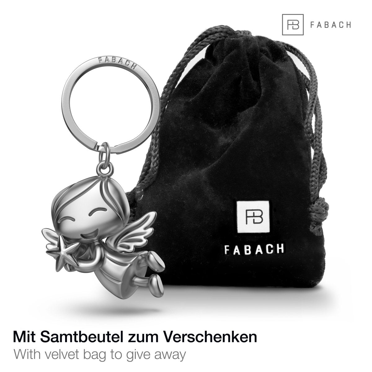 "Lucky" Schutzengel Schlüsselanhänger - Engel Glücksbringer - Glücksengel mit Stern - FABACH#Farbe_Silber