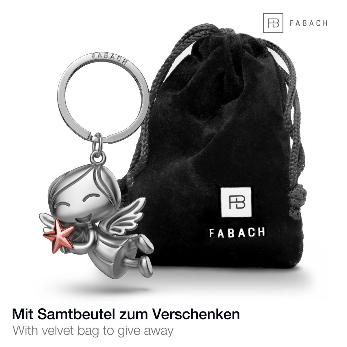 "Lucky" Schutzengel Schlüsselanhänger - Engel Glücksbringer - Glücksengel mit Stern - FABACH#Farbe_Roségold