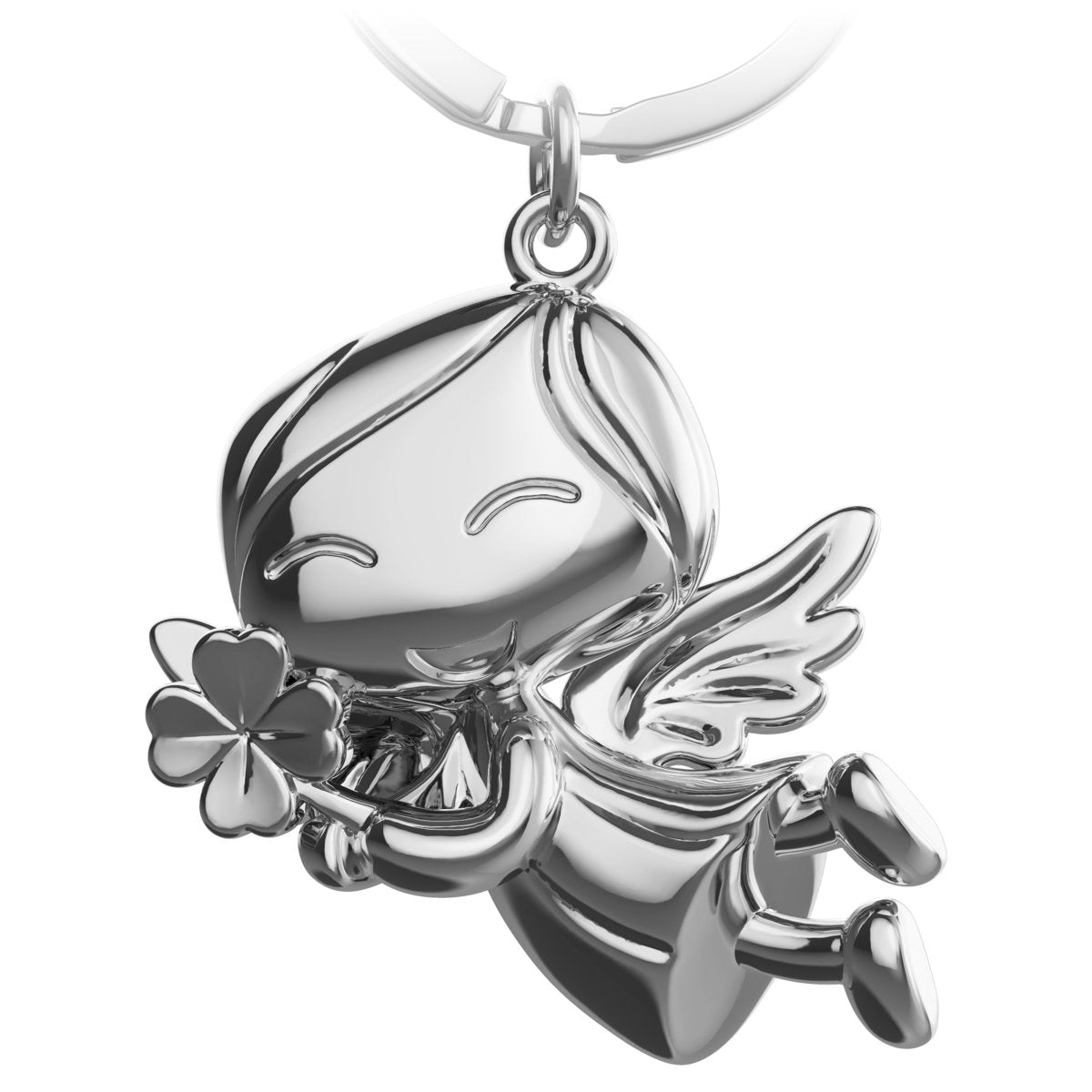 "Lucky" Schutzengel Schlüsselanhänger - Engel Glücksbringer - Viel Glück Glücksengel mit Kleeblatt - FABACH#farbe_silber#personalisierung_ohne gravur