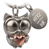 "Mein Herz gehört dir" Eule Schlüsselanhänger "Owly" mit Herz und Gravur - Liebevoller Glücksbringer für Paare - Geschenk Liebe Freundschaft - FABACH#Farbe_Roségold