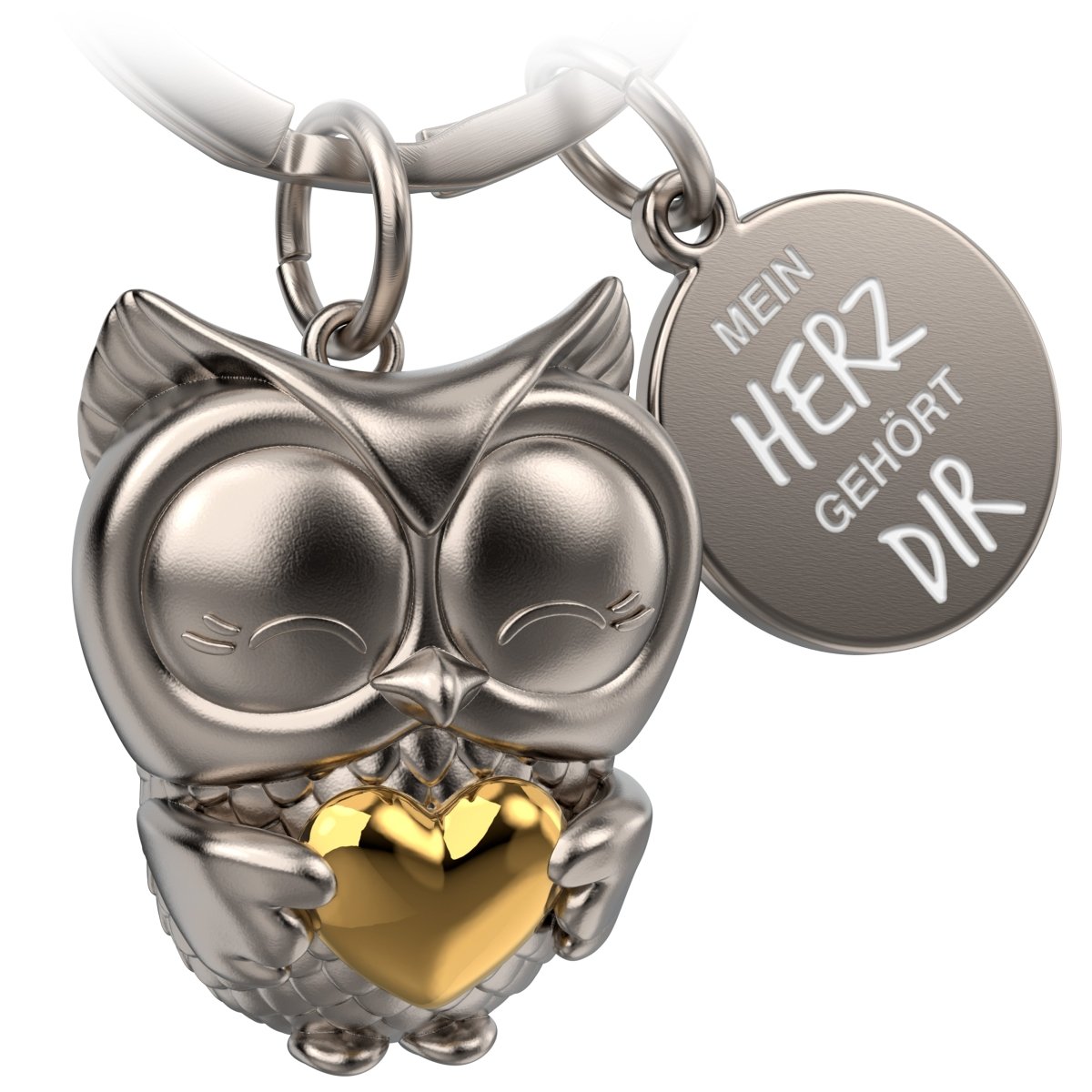 "Mein Herz gehört dir" Eule Schlüsselanhänger "Owly" mit Herz und Gravur - Liebevoller Glücksbringer für Paare - Geschenk Liebe Freundschaft - FABACH#Farbe_Gold