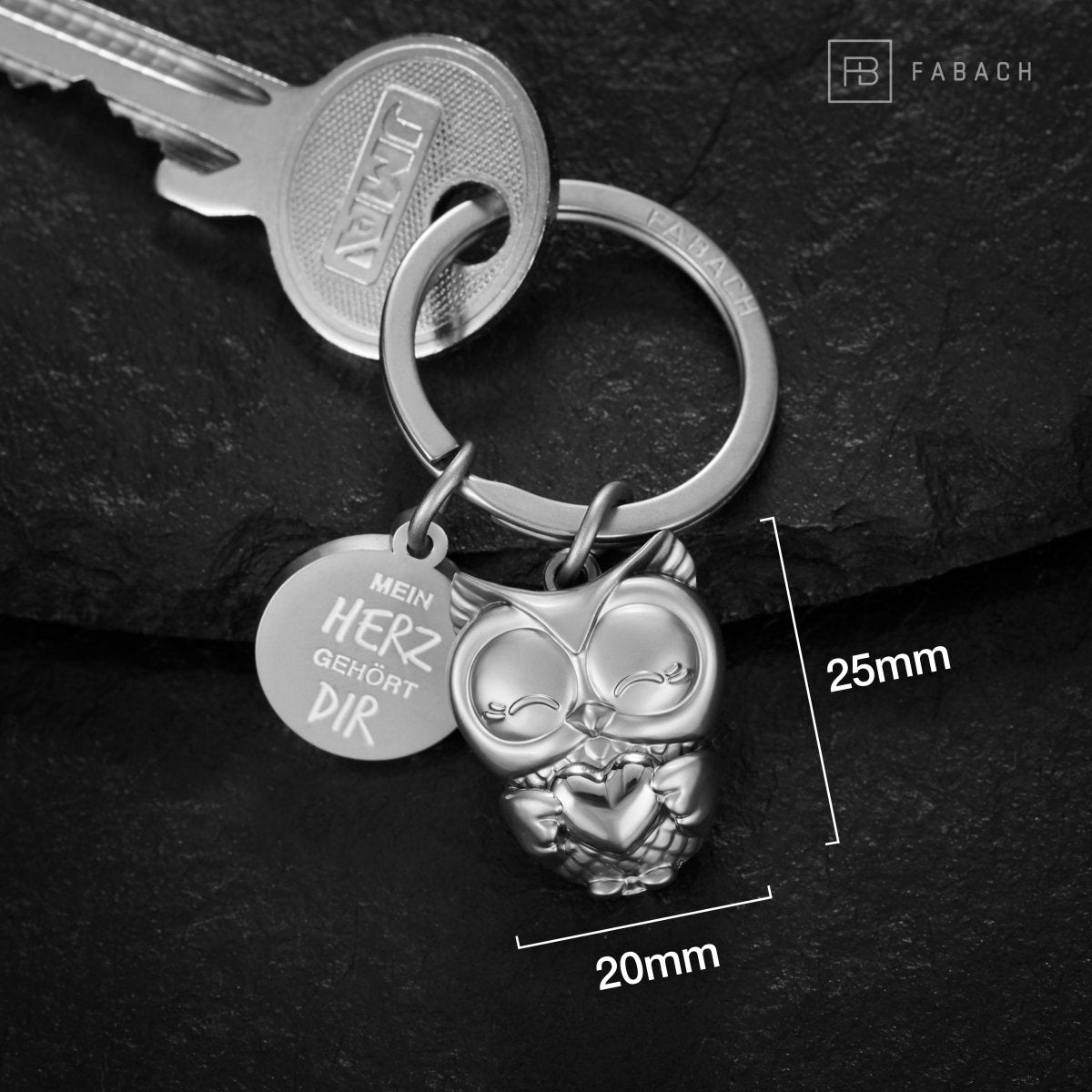 Porte-clés hibou "Mon cœur t'appartient" "Owly" avec cœur et gravure - porte-bonheur affectueux pour les couples - cadeau d'amour et d'amitié