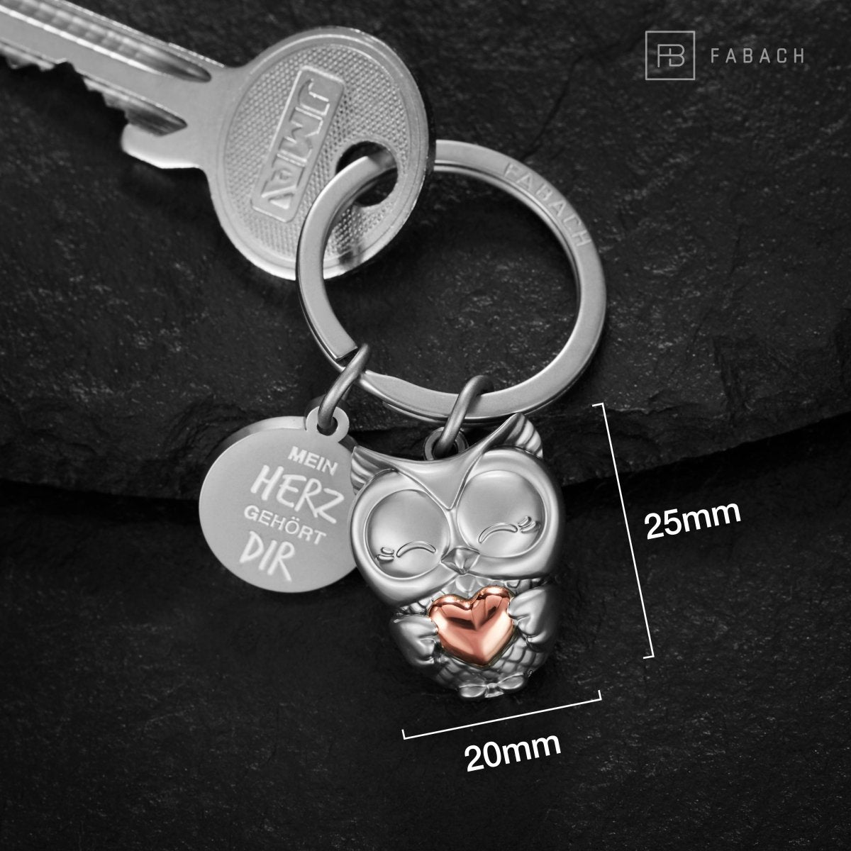 Porte-clés hibou "Mon cœur t'appartient" "Owly" avec cœur et gravure - porte-bonheur affectueux pour les couples - cadeau d'amour et d'amitié