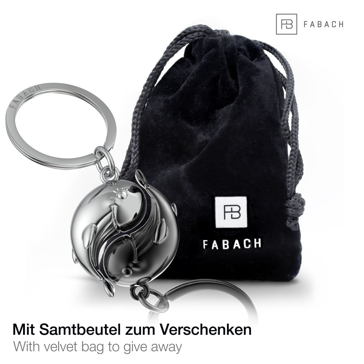 "Moby" Wale Schlüsselanhänger - romantisches Partnergeschenk - zwei Schlüsselanhänger für Paare Freundinnen Schwestern - FABACH#farbe_silber & schwarz