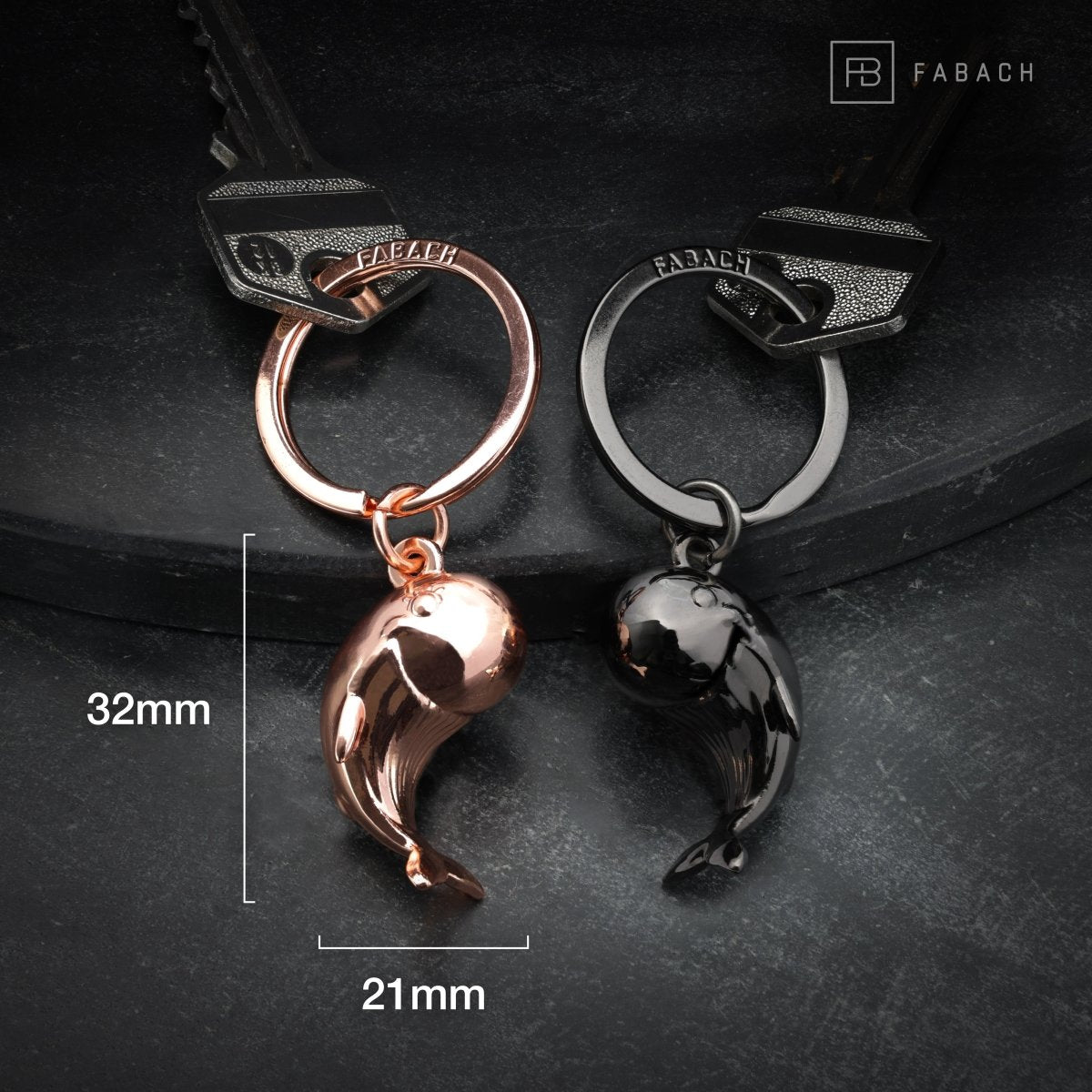 "Moby" Wale Schlüsselanhänger - romantisches Partnergeschenk - zwei Schlüsselanhänger für Paare Freundinnen Schwestern - FABACH#farbe_roségold & schwarz