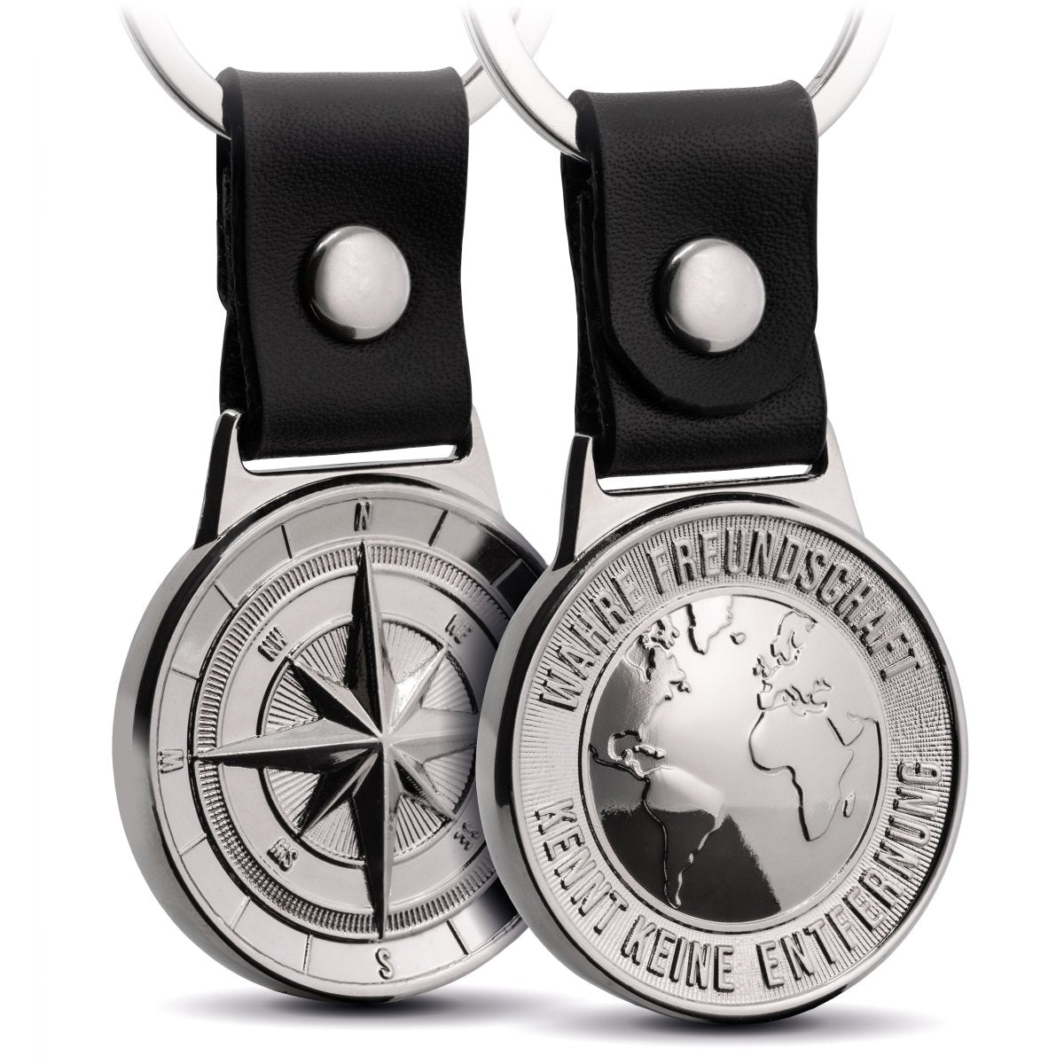 "Northstar" Kompass & Welt Schlüsselanhänger "Wahre Freundschaft" Anhänger - Geschenk für beste Freundin, besten Freund - FABACH#farbe_silber
